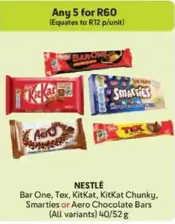 Makro NESTLÉ Bar One, Tex, KitKat, KitKat Chunky, Smarties or Aero Chocolate Bars offer