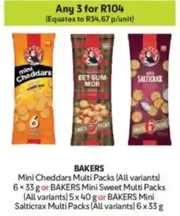 Makro BAKERS Mini Cheddars Multi Packs or BAKERS Mini Sweet Multi Packs or BAKERS Mini Salticrax Multi Packs offer