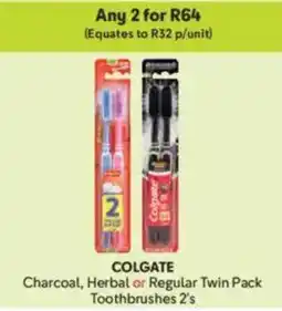 Makro COLGATE Charcoal, Herbal or Regular Twin Pack Toothbrushes offer