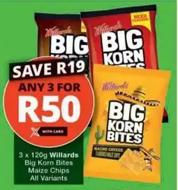 Checkers Hyper Willards Big Korn Bites Maize Chips All Variants offer