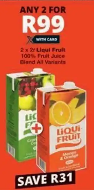 Checkers Hyper Liqui Fruit 100% Fruit Juice Blend All Variants offer