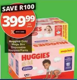 Checkers Hyper Huggies Gold Mega Box Disposable Nappies/ Pants offer