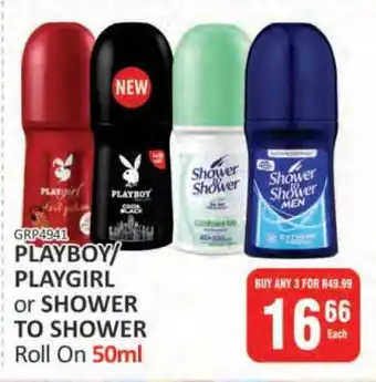 KitKat Cash and Carry PLAYBOY/PLAYGIRL or SHOWER TO SHOWER Roll On 50ml offer