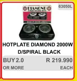 KitKat Cash and Carry HOTPLATE DIAMOND 2000W D/SPIRAL BLACK offer
