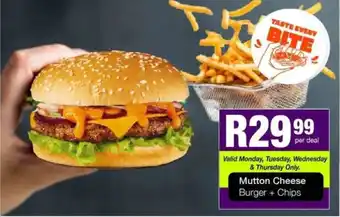 Take 'n Pay Mutton Cheese Burger + Chips offer