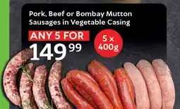 Oxford Freshmarket Pork, Beef or Bombay Mutton Sausages in Vegetable Casing offer