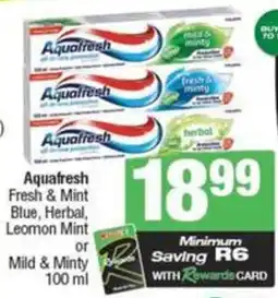 Spar Aquafresh Fresh & Mint Blue, Herbal, Leomon Mint or Mild & Minty offer