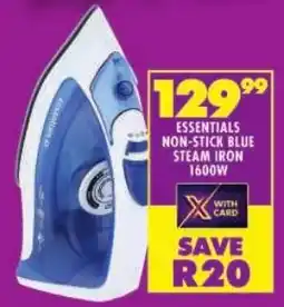 Shoprite Essentials non-stick blue steam iron 1600w offer
