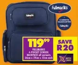 Shoprite Fullmarks 4-pocket school backpack offer