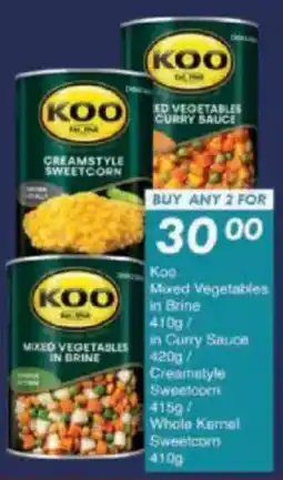 President Hyper Koo Mixed Vegetables in Brine/ in Curry Sauce/ Creamstyle Sweetcorn/ Whole Kernel Sweetcorn offer