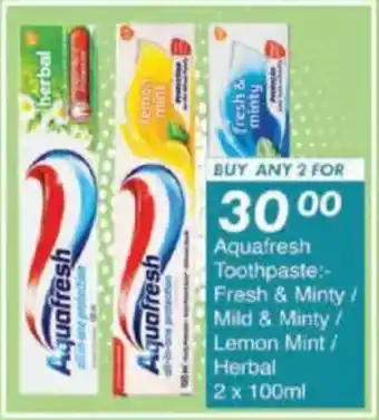 President Hyper Aquafresh Toothpaste Fresh & Minty/ Mild & Minty/ Lemon Mint/ Herbal offer