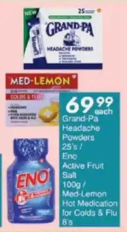 President Hyper Grand-Pa Headache Powders/ Eno Active Fruit Salt/ Med-Lemon Hot Medication for Colds & Flu offer