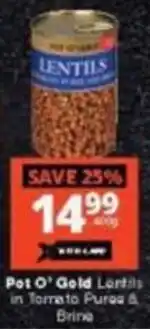 Checkers Pot O' Gold Lentils in Tomato Puree & Brine offer