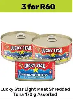 Game Lucky Star Light Meat Shredded Tuna Assorted offer