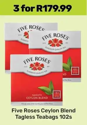Game Five Roses Ceylon Blend Tagless Teabags offer