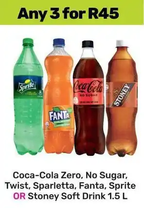 Game Coca-Cola Zero, No Sugar, Twist, Sparletta, Fanta, Sprite OR Stoney Soft Drink offer