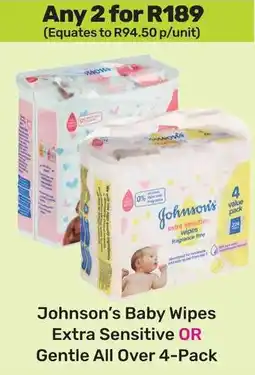 Game Johnson's Baby Wipes Extra Sensitive OR Gentle All Over offer