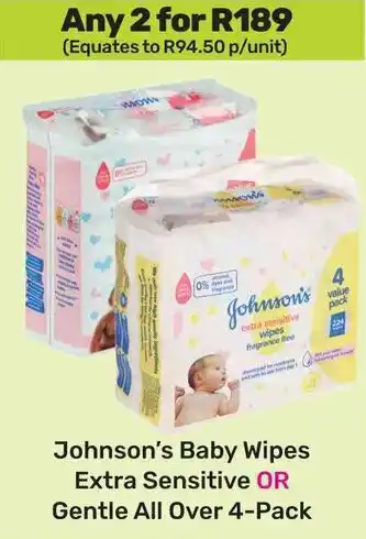 Game Johnson's Baby Wipes Extra Sensitive OR Gentle All Over offer