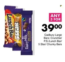 Save Hyper Cadbury Large Bars Crunchie/ P.S./ Lunch Bar/ 5 Star/ Chunky Bars offer