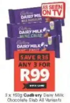 Checkers Cadbury Dairy Milk Chocolate Slab All Variants offer