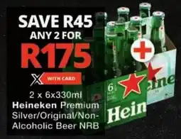 Checkers Heineken Premium Silver/ Original/ Non-Alcoholic Beer NRB offer
