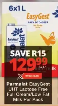 Checkers Parmalat EasyGest UHT Lactose Free Full Cream/ Low Fat Milk offer