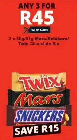 Checkers Mars/ Snickers/ Twix Chocolate Bar offer