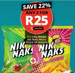 Checkers Simba Nik Naks Maize Snack All Variants offer