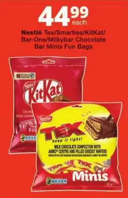 Checkers Nestlé Tex/ Smarties/ KitKat/ Bar-One/ Milkybar Chocolate Bar Minis Fun Bags offer