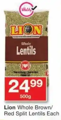 Checkers Lion Whole Brown/ Red Split Lentils offer