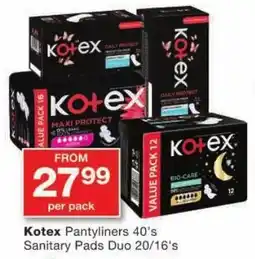 Checkers Kotex Pantyliners Sanitary Pads Duo offer