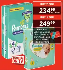 Checkers Pampers Baby-Dry Jumbo Pack/ Premium Care Value Pack Disposable Nappies/ Pants offer