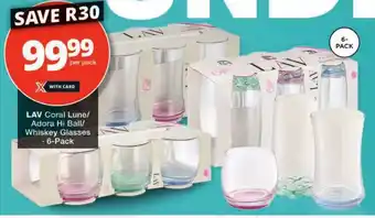 Checkers LAV Coral Lune/ Adora Hi Ball/ Whiskey Glasses offer