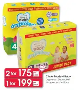 Clicks Clicks Made 4 Baby Dryprotect Disposable Nappies Jumbo Pack offer