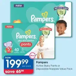 Clicks Pampers Active Baby Pants or Disposable Nappies Value Pack offer