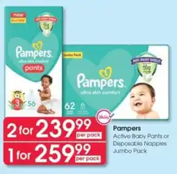 Clicks Pampers Active Baby Pants or Disposable Nappies Jumbo Pack offer