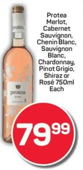 Pick n Pay Protea Merlot, Cabernet Sauvignon, Chenin Blanc, Sauvignon Blanc, Chardonnay, Pinot Grigio, Shiraz or Rosé offer