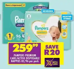 Shoprite Pampers premium care/ active disposable nappies offer