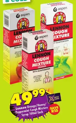 Shoprite Lennon Orange/ Honey/ Peppermint Cough Mixture Syrup offer