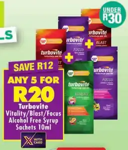 Shoprite Turbovite Vitality/ Blast/ Focus Alcohol Free Syrup Sachets offer