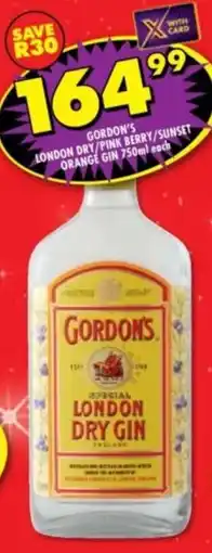 Shoprite Liquor Gordon's london dry/ pink berry/ sunset orange gin offer