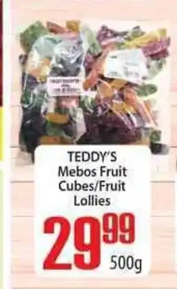 Elite Cash & Carry Teddy's Mebos Fruit Cubes / Fruit Lollies 500g offer