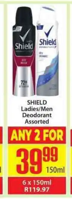 Elite Cash & Carry Shield Ladies/Men Deodorant Assorted 150ml offer
