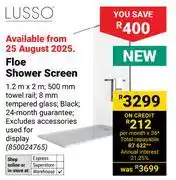 Builders Warehouse Lusso Floe Shower Screen-1.2m x 2m offer