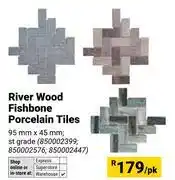 Builders Warehouse River Wood Fishbone Porcelain Tiles-95mm x 45mm Per Pack offer