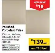 Builders Warehouse Polished Porcelain Tiles-600mm x 600mm Per Sqm offer