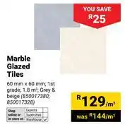 Builders Warehouse Marble Glazed Tiles-60mm x 60mm Per Sqm offer