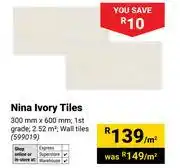 Builders Warehouse Nina Ivory Tiles-300mm x 600mm Per Sqm offer