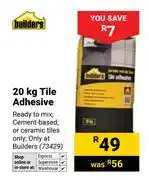 Builders Warehouse Builders 20Kg Tile Adhesive offer