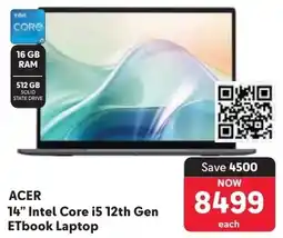 Makro Acer 14" Intel Core i5 12th Gen ETbook Laptop offer